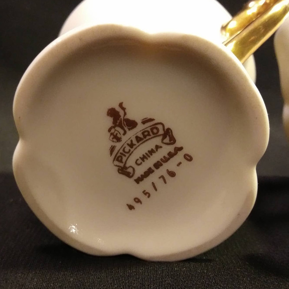 1930s Signed Pickard China 495/76 Sugar n Creamer Set Gold and Cream - Picture 9 of 10